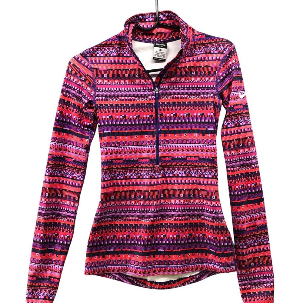 Nike Pro Hyperwarm Long Sleeve Half Zip Pullover Womens XS Pink Geometric Shirt